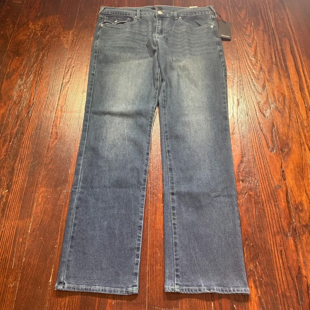 True Religion Jeans Mens 36x34 Blue Ricky Relaxed Straight Flap‎ Faded Whiskers